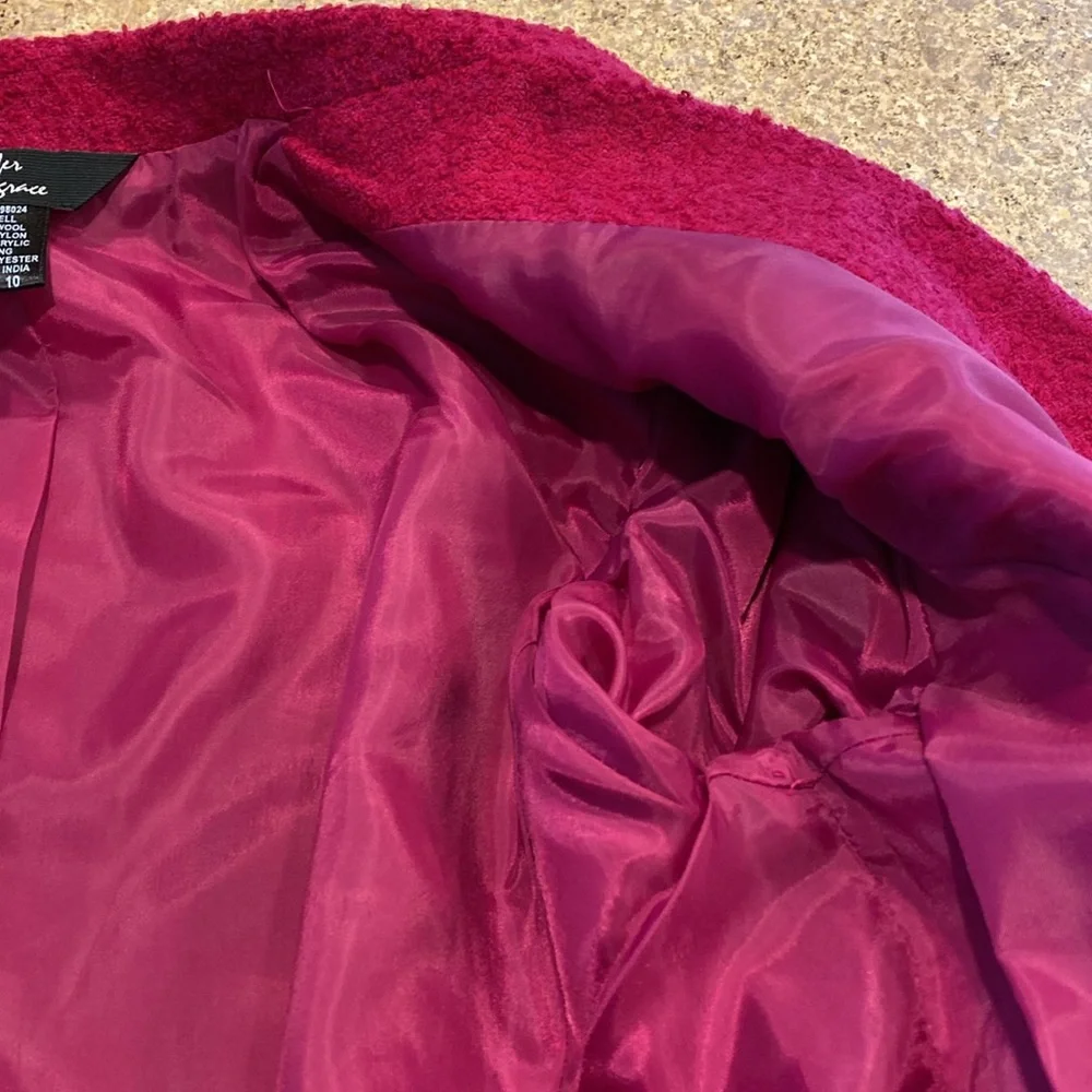 Jennifer & Grace Fuchsia Raspberry Pink Wool Blend Blazer 10 Lined - Picture 14 of 17